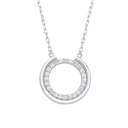 Silver  Cupped Circle of Life Lavalier Necklace - GVK387