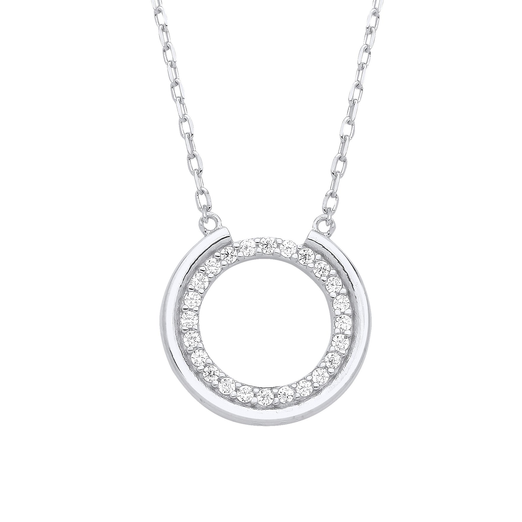 925 Silver  CZ Cupped Circle of Life Lavalier Necklace 16 + 2 inch - GVK387