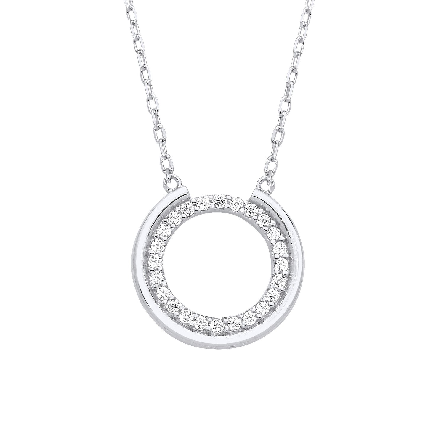 925 Silver  CZ Cupped Circle of Life Lavalier Necklace 16 + 2 inch - GVK387