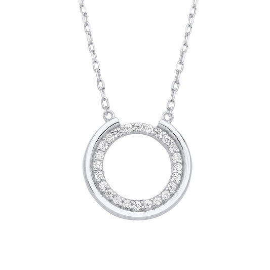 925 Silver  CZ Cupped Circle of Life Lavalier Necklace 16 + 2 inch - GVK387