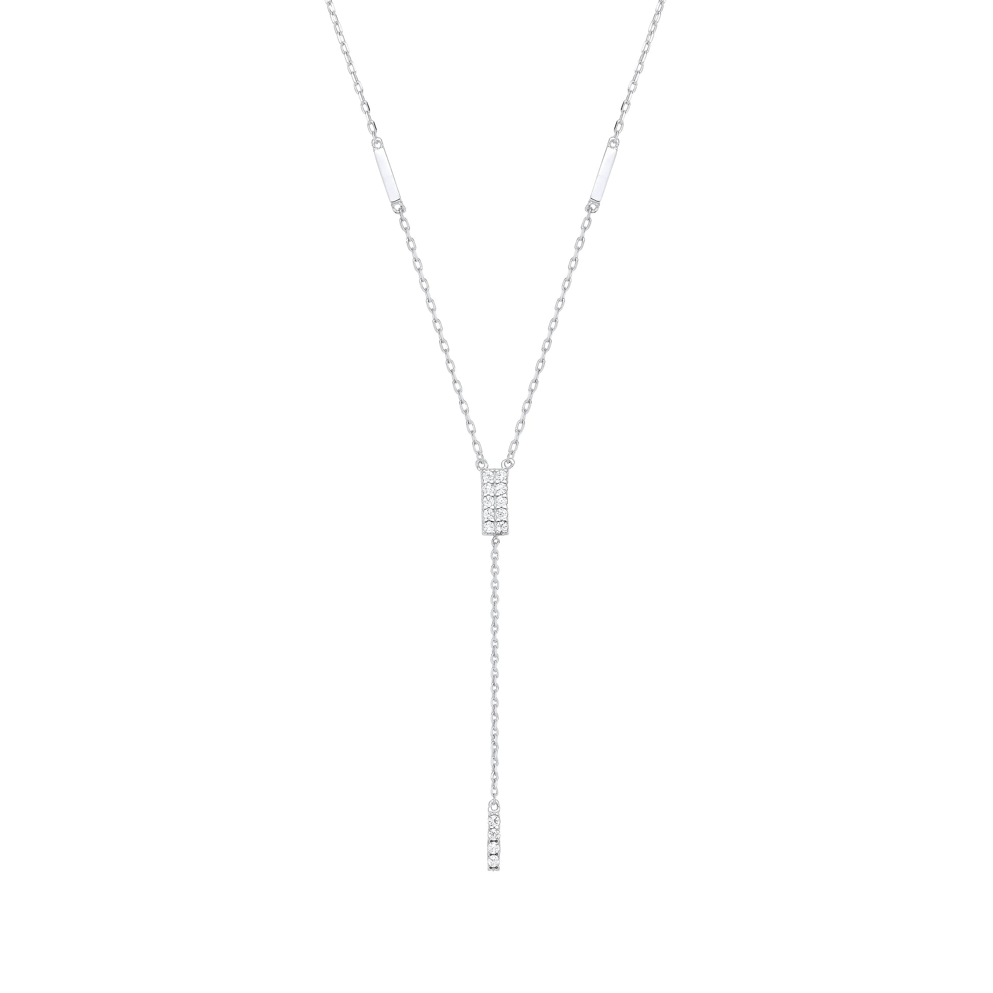 925 Sterling Silver  CZ Chocolate Bar Lariat Necklace 15 + 2 inch - GVK388