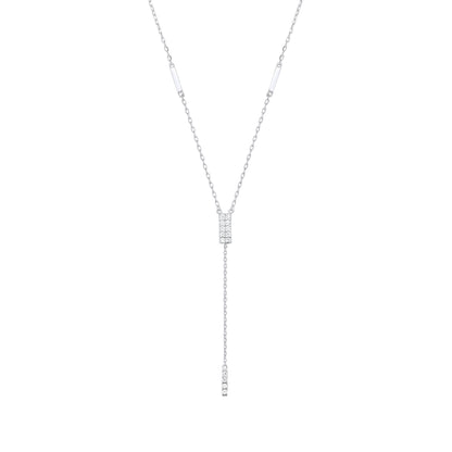 925 Sterling Silver  CZ Chocolate Bar Lariat Necklace 15 + 2 inch - GVK388