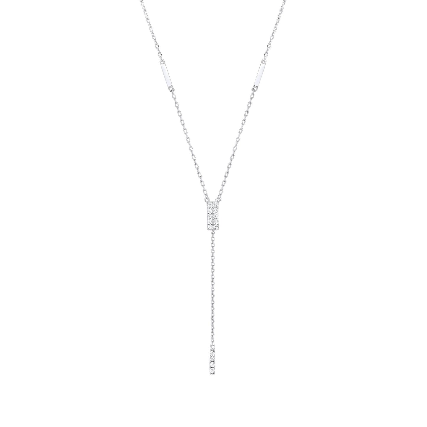 925 Sterling Silver  CZ Chocolate Bar Lariat Necklace 15 + 2 inch - GVK388