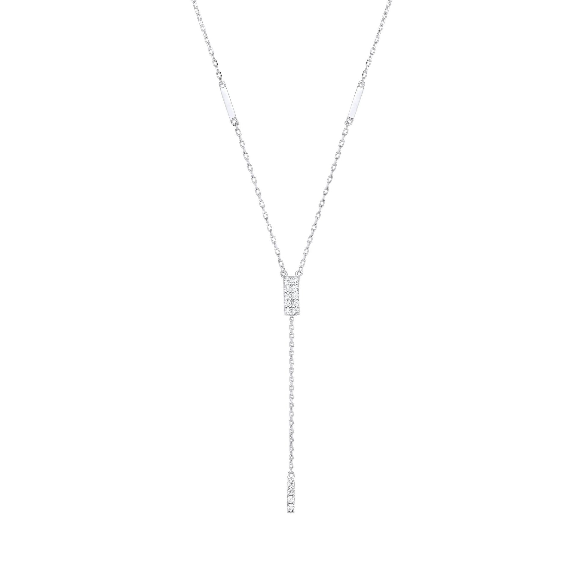 925 Sterling Silver  CZ Chocolate Bar Lariat Necklace 15 + 2 inch - GVK388