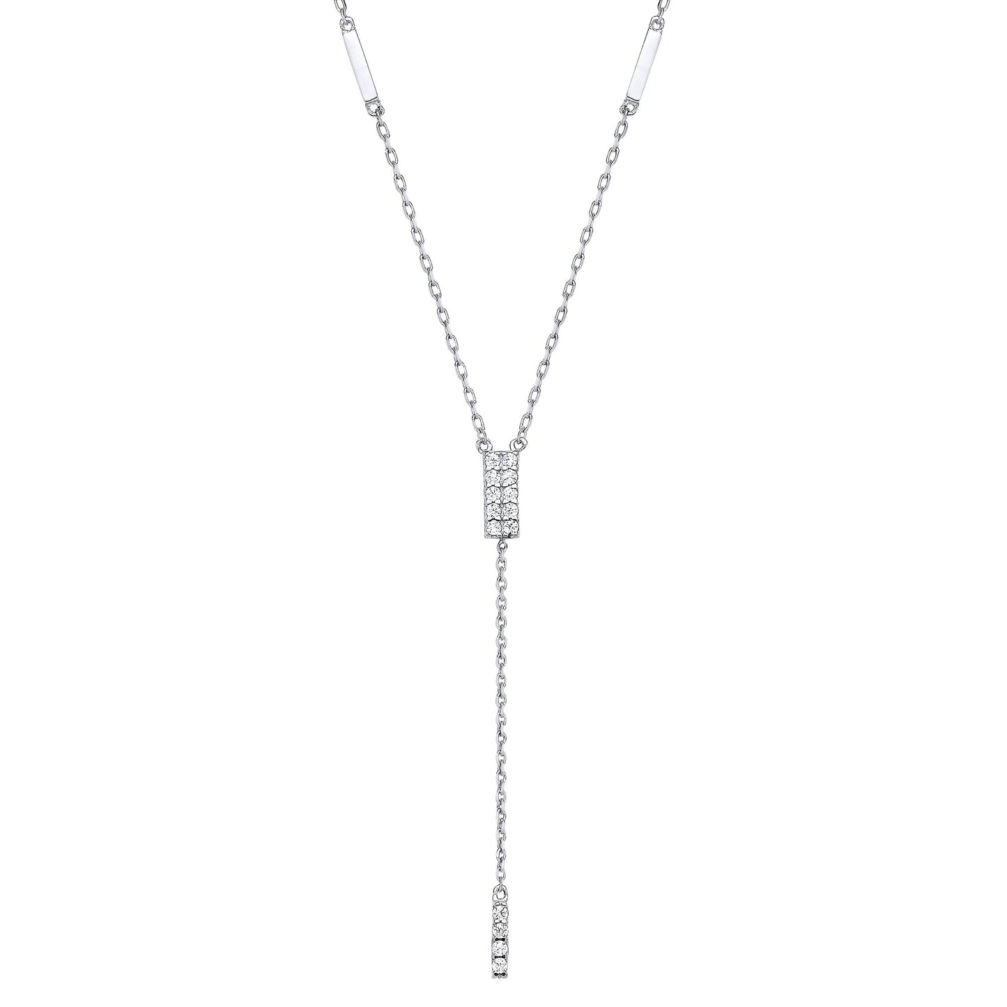 925 Sterling Silver  CZ Chocolate Bar Lariat Necklace 15 + 2 inch - GVK388