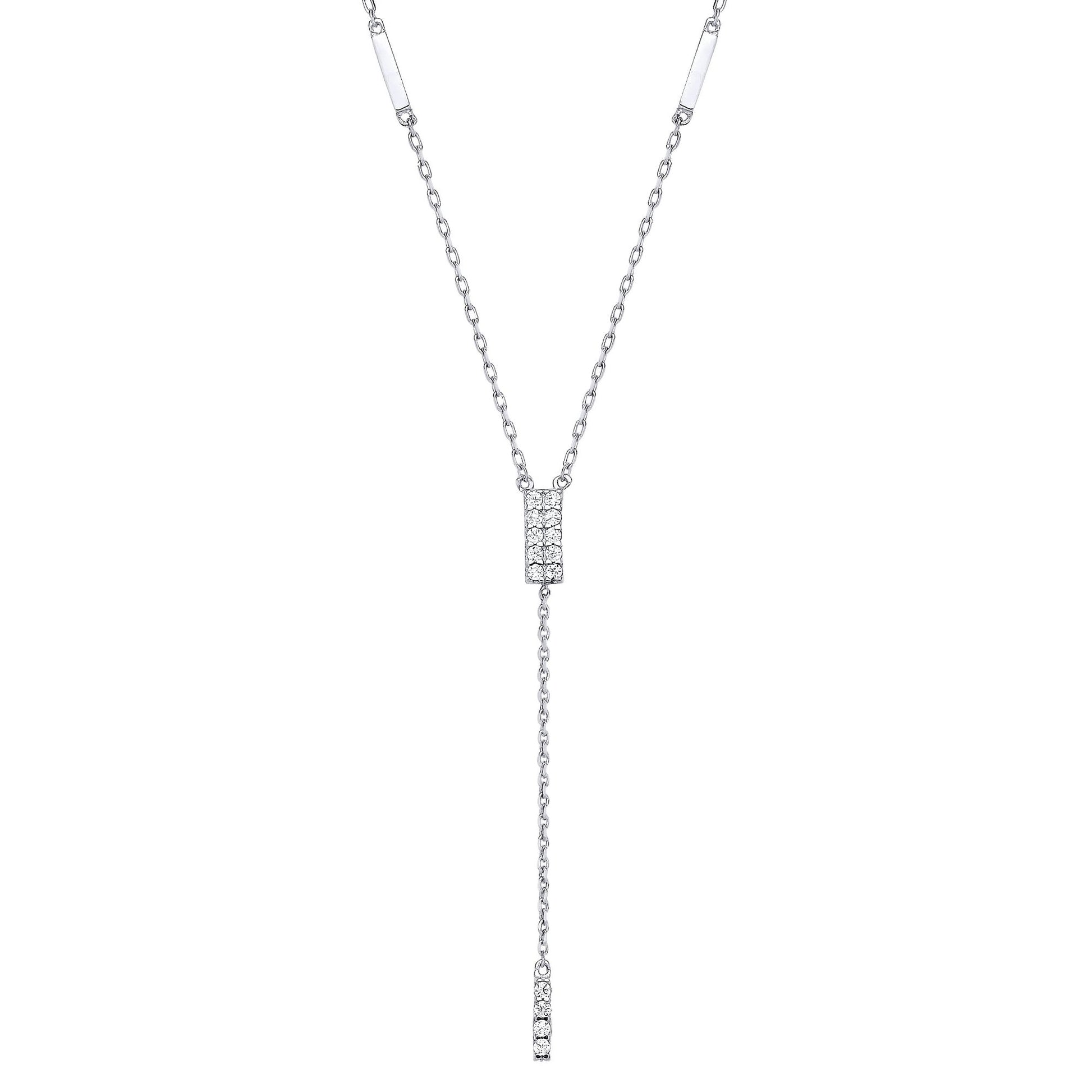 925 Sterling Silver  CZ Chocolate Bar Lariat Necklace 15 + 2 inch - GVK388