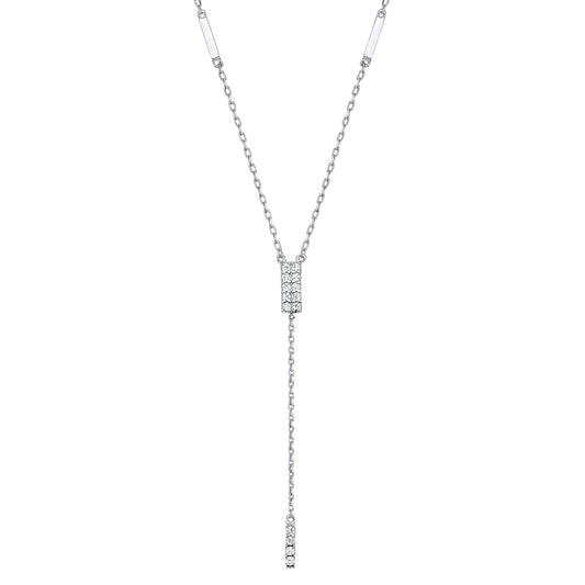 925 Sterling Silver  CZ Chocolate Bar Lariat Necklace 15 + 2 inch - GVK388