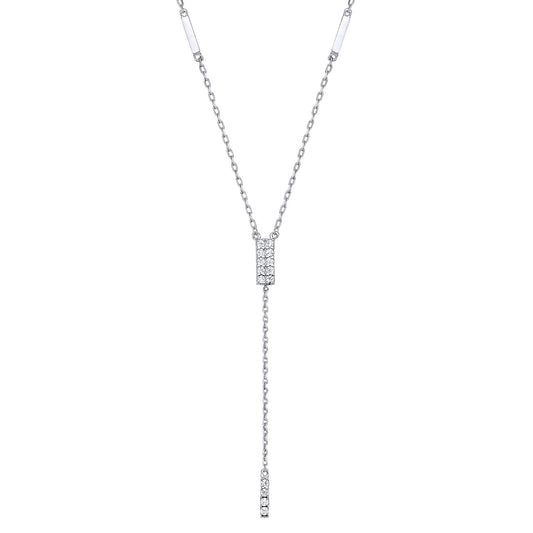925 Sterling Silver  CZ Chocolate Bar Lariat Necklace 15 + 2 inch - GVK388