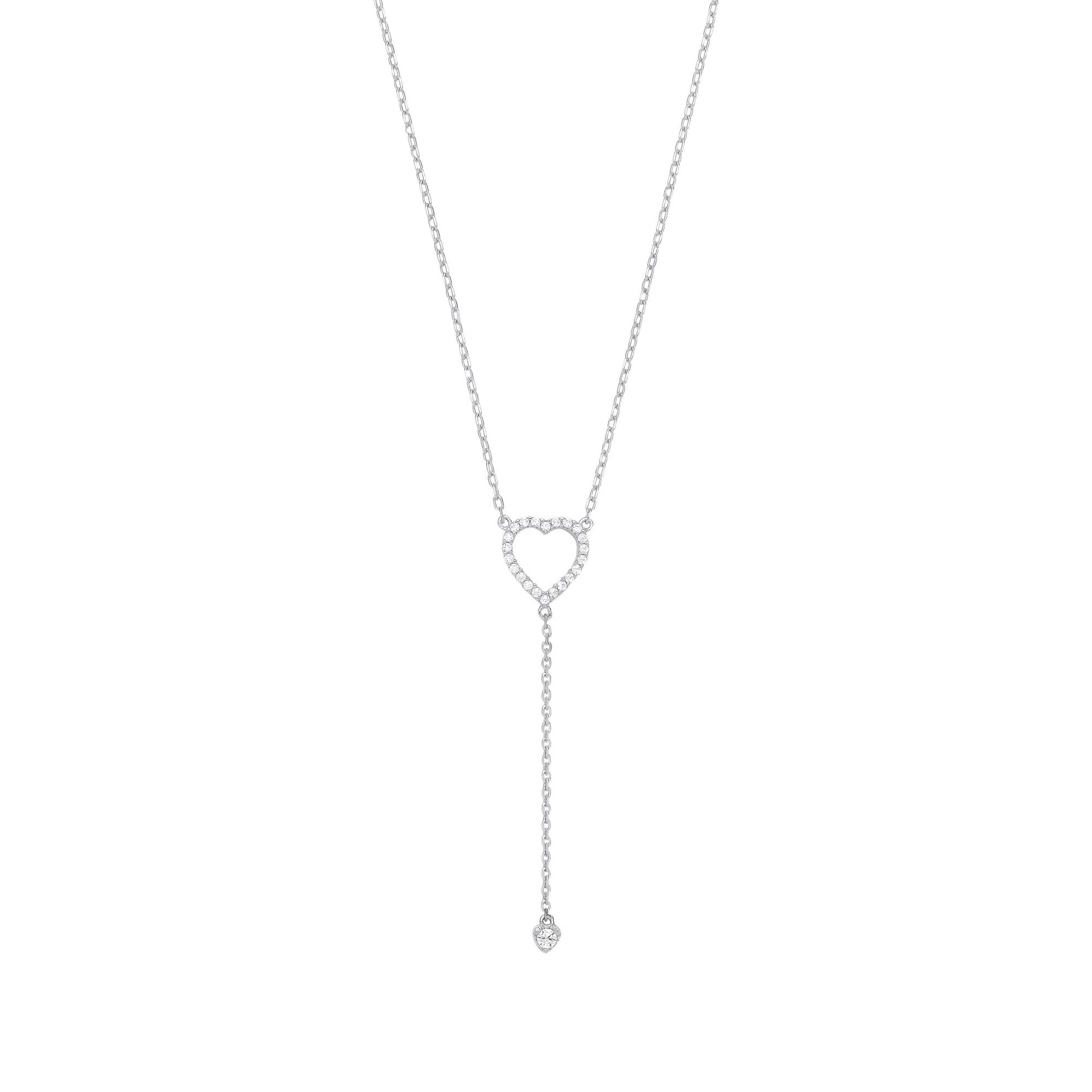925 Silver  CZ Lil n Large Love Hearts Lariat Necklace 16 + 2 inch - GVK389