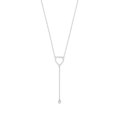 925 Silver  CZ Lil n Large Love Hearts Lariat Necklace 16 + 2 inch - GVK389