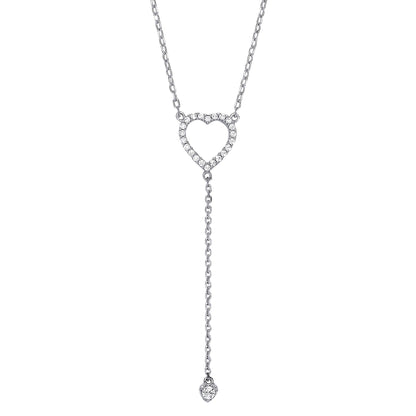 925 Silver  CZ Lil n Large Love Hearts Lariat Necklace 16 + 2 inch - GVK389
