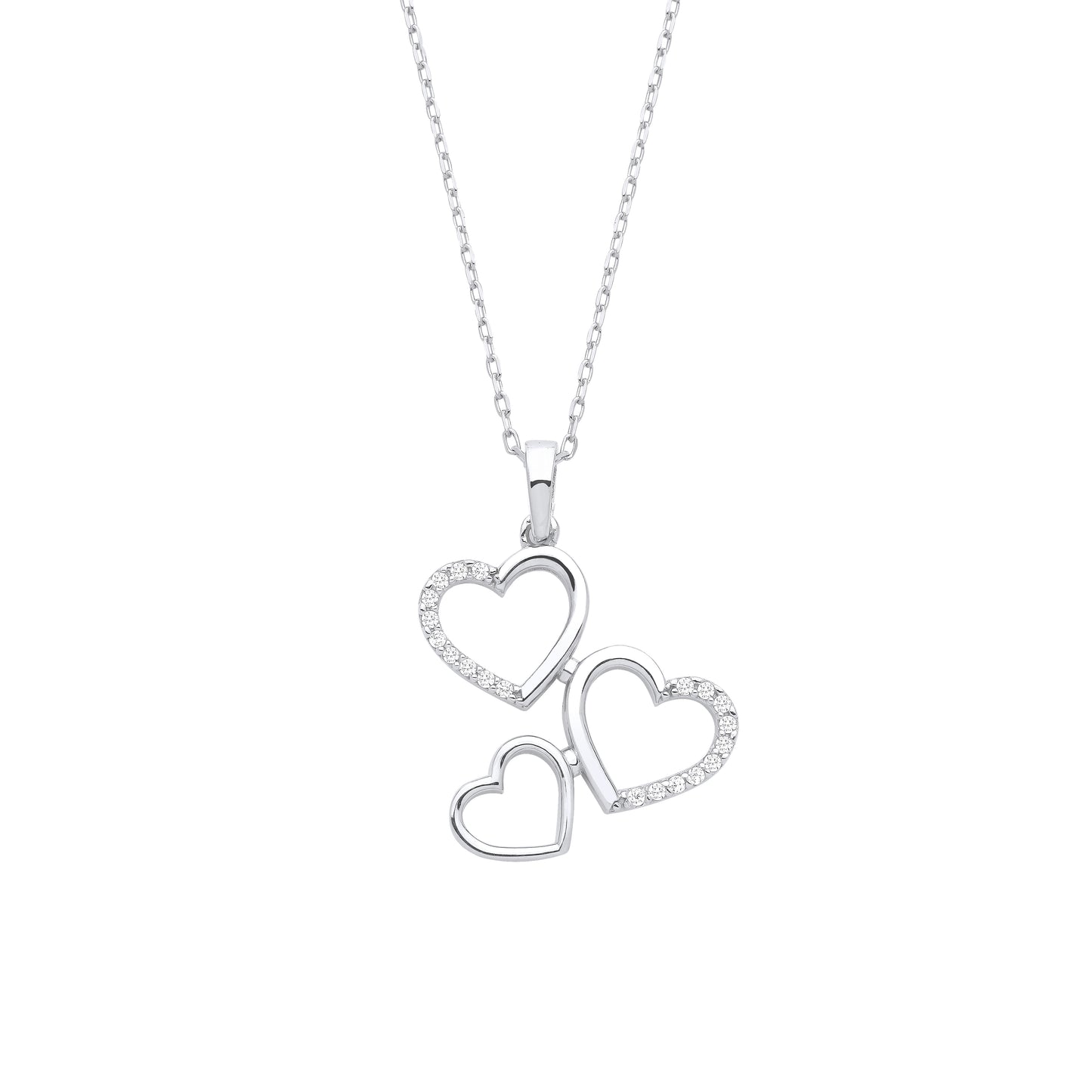 Silver  Triple Connected Love Hearts Pendant Necklace - GVK390