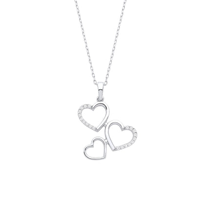 Silver  Triple Connected Love Hearts Pendant Necklace - GVK390