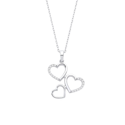 Silver  CZ Triple Connected Love Hearts Pendant Necklace 16 + 2" - GVK390