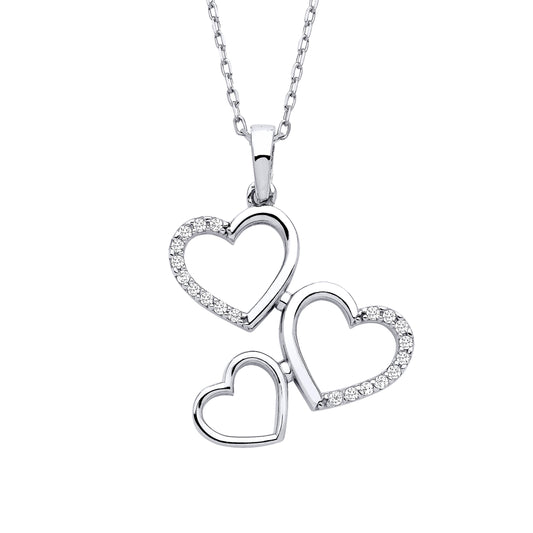 Silver  Triple Connected Love Hearts Pendant Necklace - GVK390