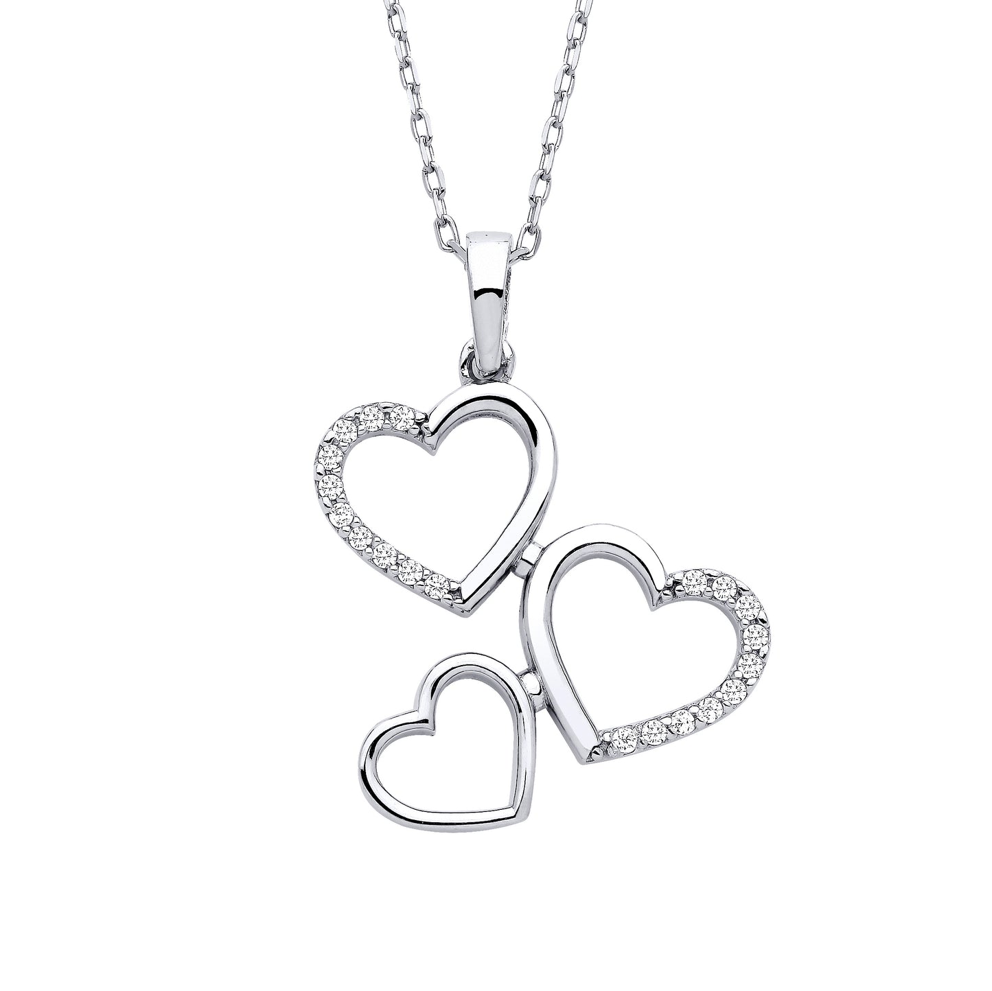 Silver  Triple Connected Love Hearts Pendant Necklace - GVK390