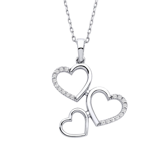 Silver  CZ Triple Connected Love Hearts Pendant Necklace 16 + 2" - GVK390