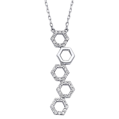 Silver  CZ SheshBesh 5 Hexagon Honeycombs Lavalier Necklace 16-18" - GVK391