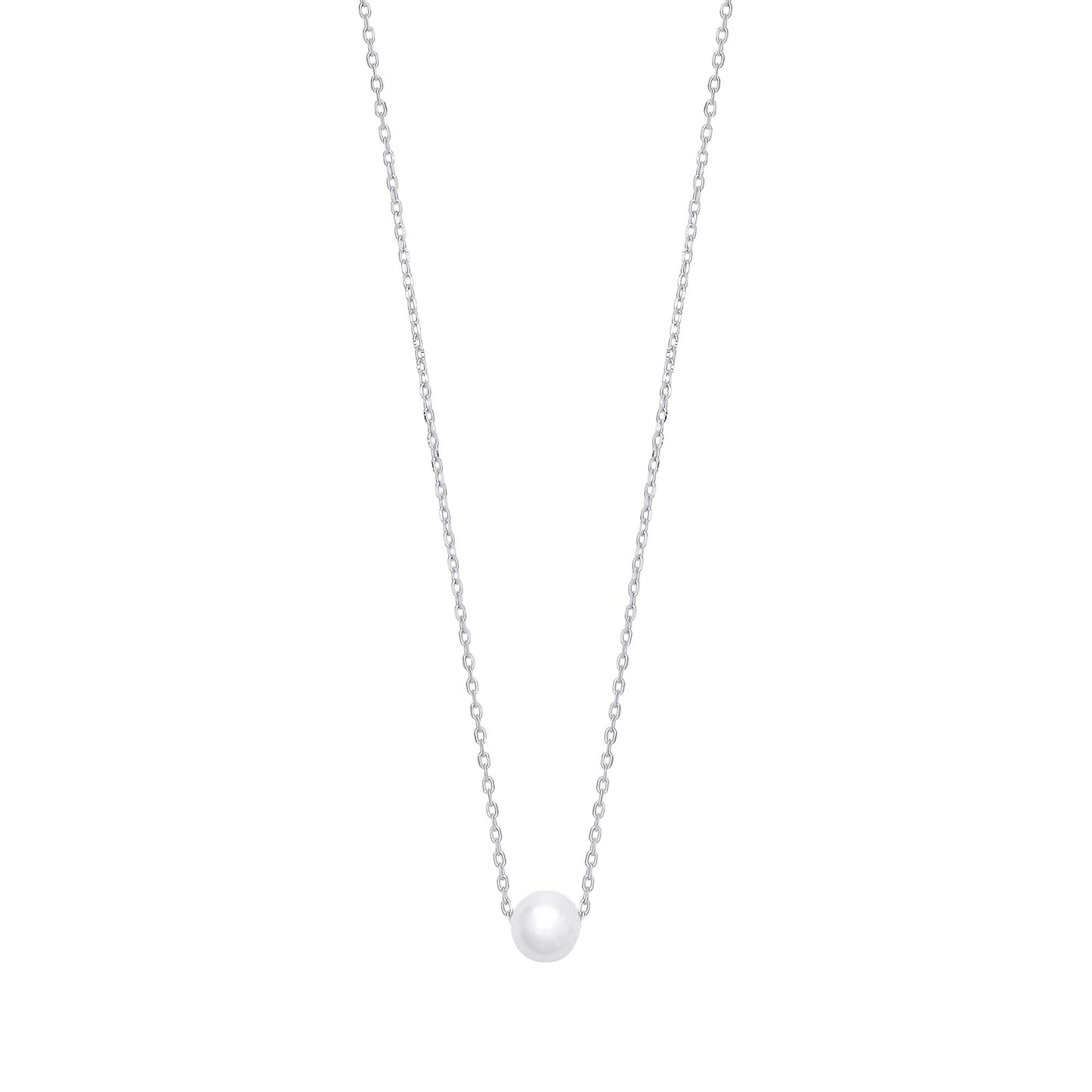 Silver  Cream Pearl Solo Orbit Full Moon Lavalier Necklace 15 + 1" - GVK392