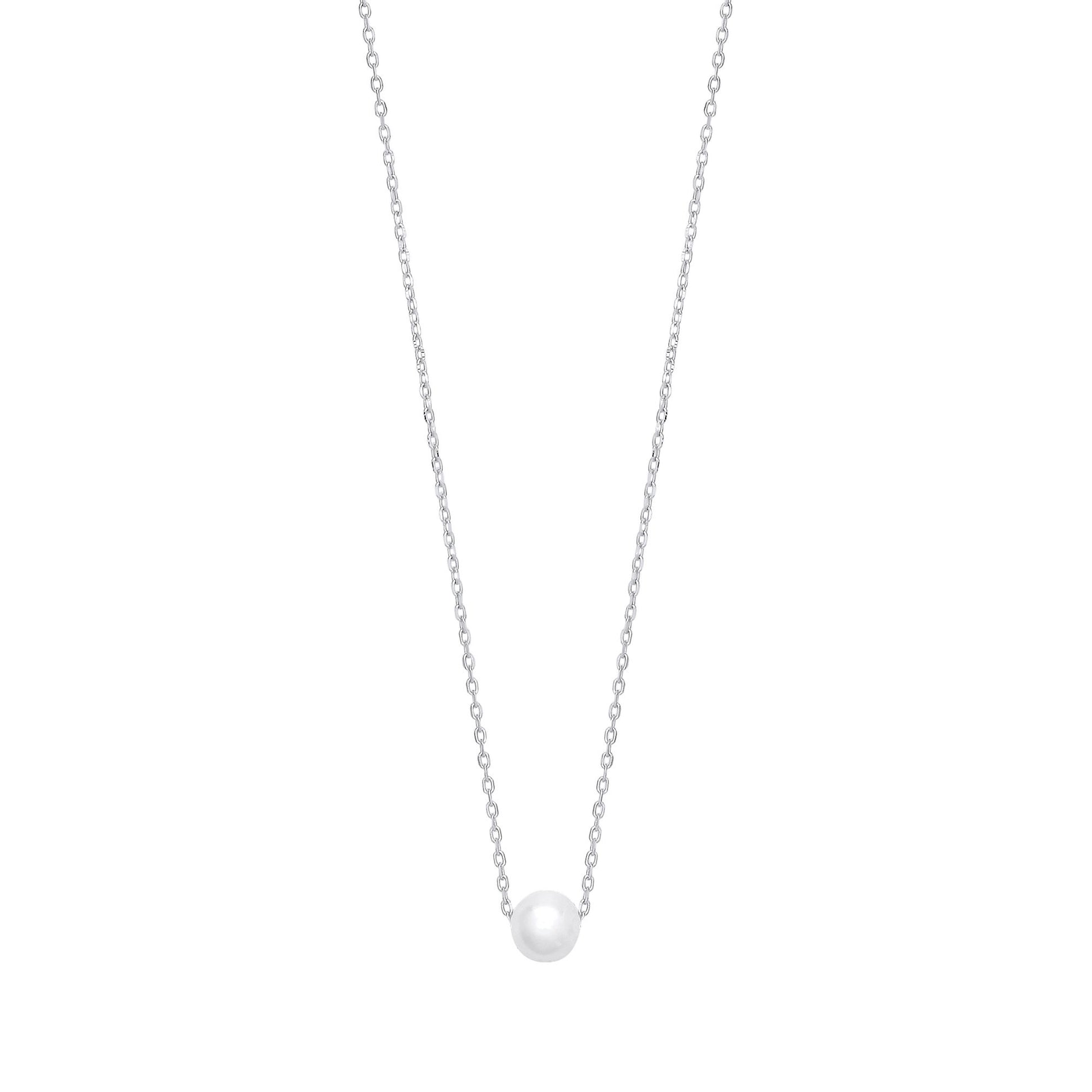 Silver  Cream Pearl Solo Orbit Full Moon Lavalier Necklace 15 + 1" - GVK392