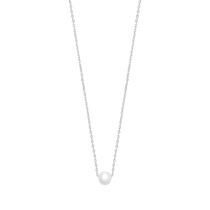 Silver  Cream Pearl Solo Orbit Full Moon Lavalier Necklace 15 + 1" - GVK392