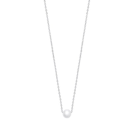 Silver  Cream Pearl Solo Orbit Full Moon Lavalier Necklace 15 + 1" - GVK392