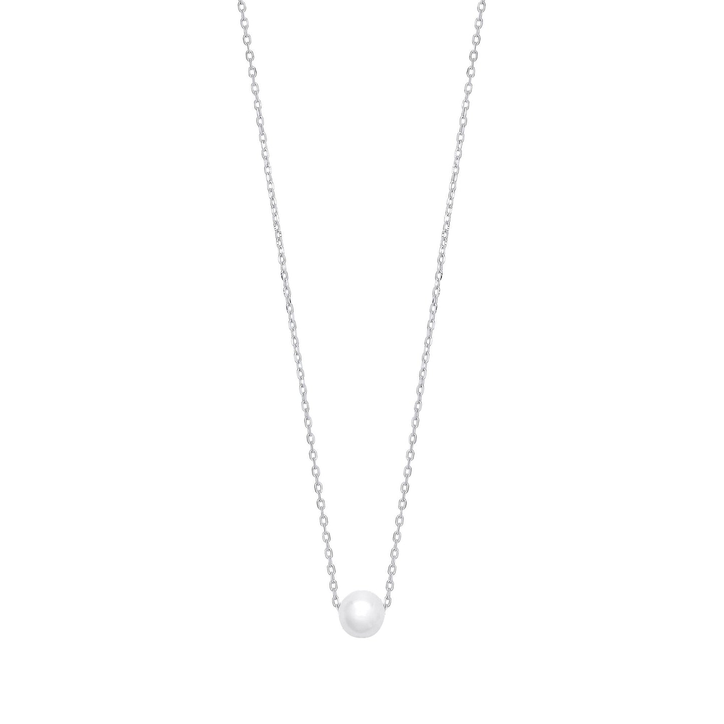Silver  Cream Pearl Solo Orbit Full Moon Lavalier Necklace 15 + 1" - GVK392