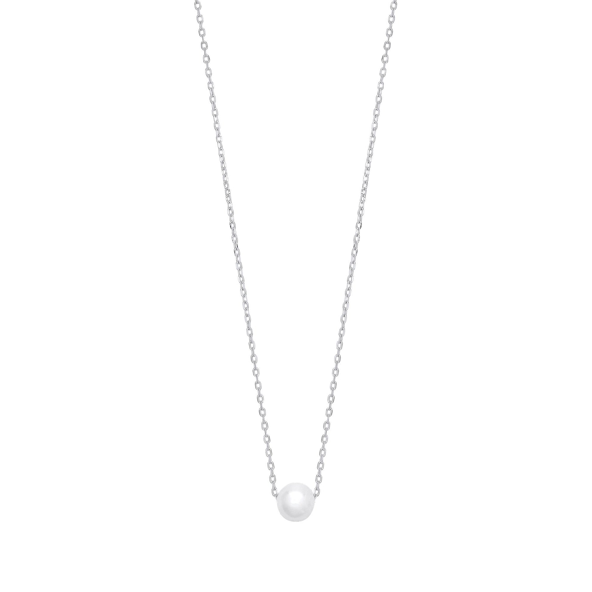 Silver  Cream Pearl Solo Orbit Full Moon Lavalier Necklace 15 + 1" - GVK392