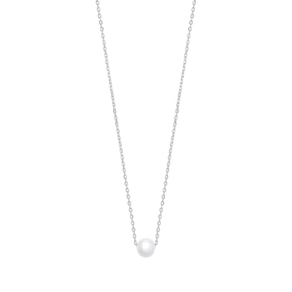 Silver  Cream Pearl Solo Orbit Full Moon Lavalier Necklace 15 + 1" - GVK392