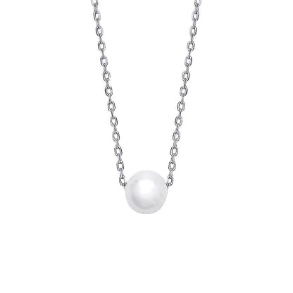 Silver  Cream Pearl Solo Orbit Full Moon Lavalier Necklace 15 + 1" - GVK392