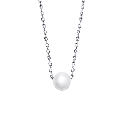 Silver  Cream Pearl Solo Orbit Full Moon Lavalier Necklace 15 + 1" - GVK392