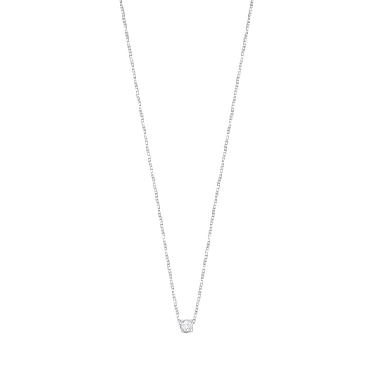 Sterling Silver  CZ 4 Claw Dainty Solitaire Necklace 16 + 1 inch - GVK393