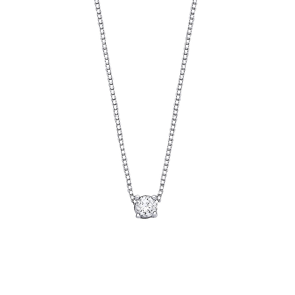 Silver  4 Claw Dainty Solitaire Necklace - GVK393