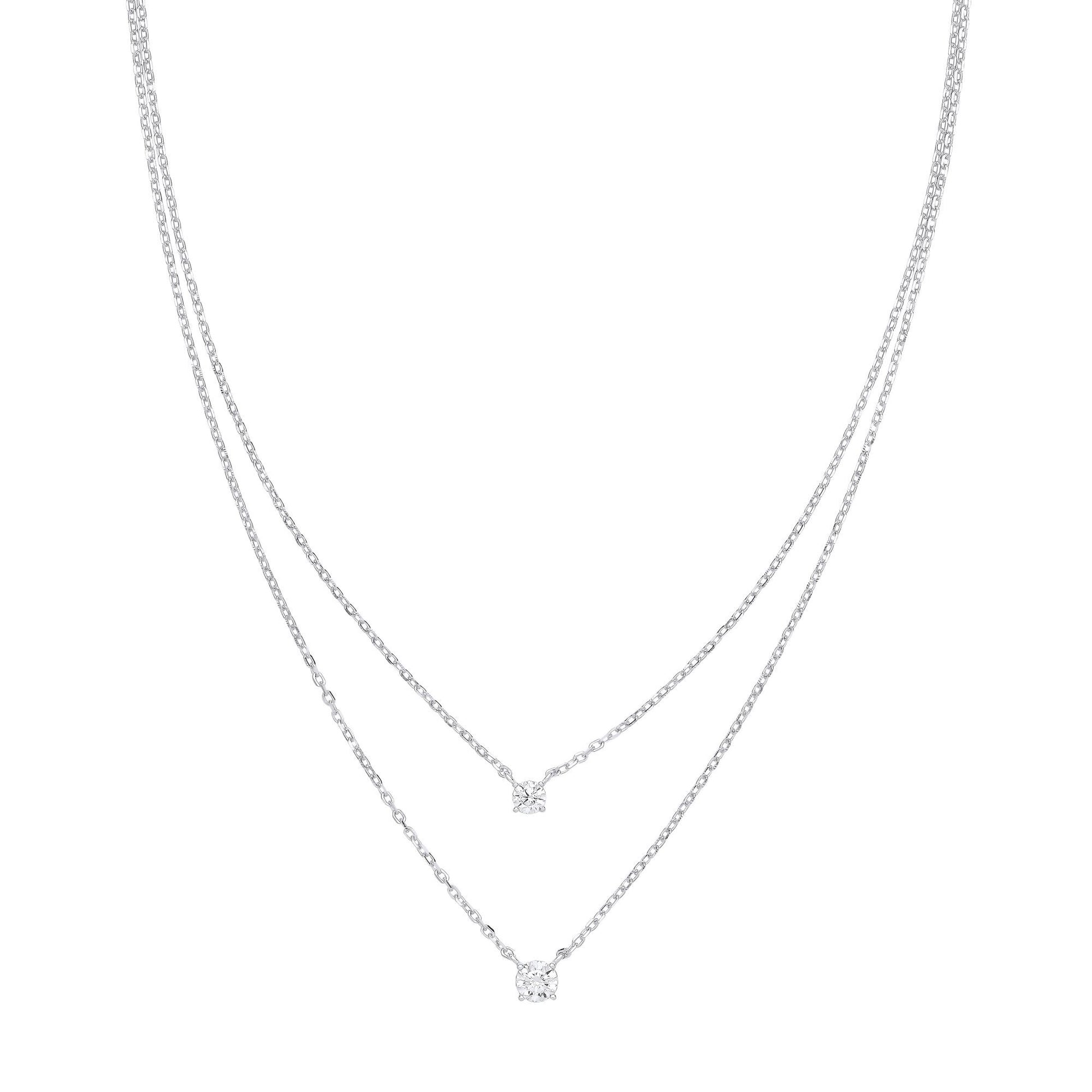 Silver  CZ Lil n Large Solitaire Layered Necklace 14 + 2 inch - GVK394