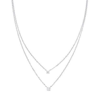 Silver  CZ Lil n Large Solitaire Layered Necklace 14 + 2 inch - GVK394