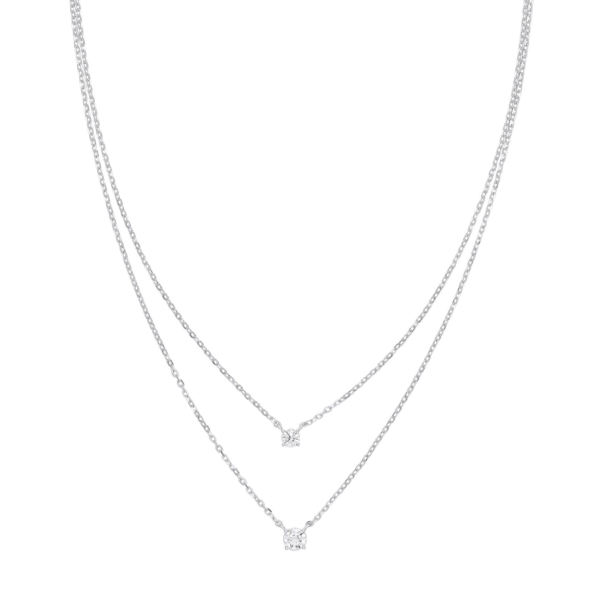 Silver  CZ Lil n Large Solitaire Multi-strand Necklace 14 + 2 inch - GVK394