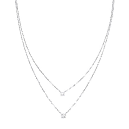Silver  CZ Lil n Large Solitaire Multi-strand Necklace 14 + 2 inch - GVK394