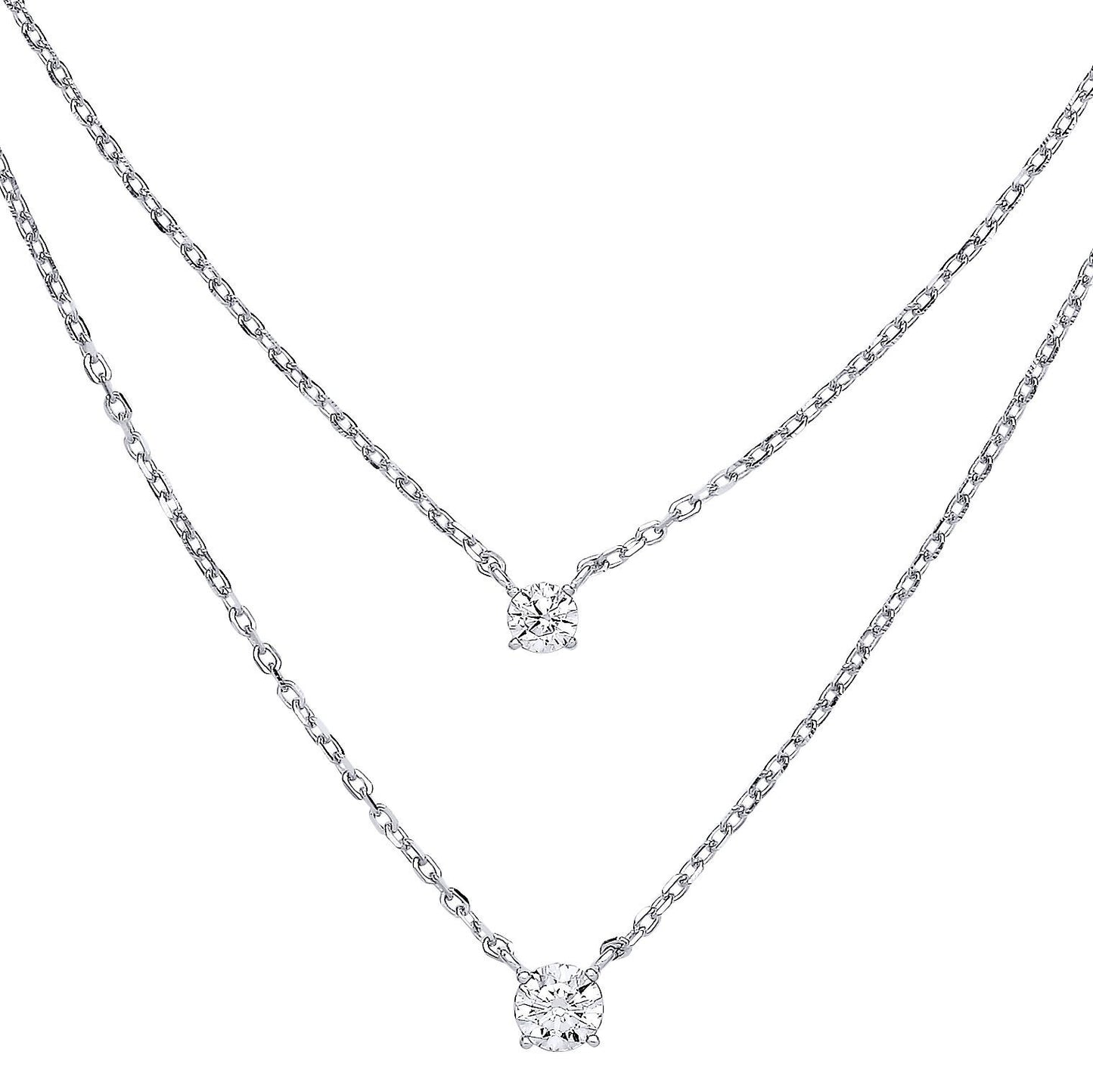 Silver  CZ Lil n Large Solitaire Layered Necklace 14 + 2 inch - GVK394