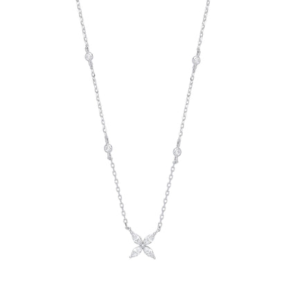 Silver  Marquise CZ Flower Butterfly By The" Lavalier Necklace 18" - GVK395