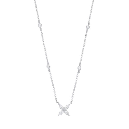 Silver  Marquise CZ Flower Butterfly By The" Lavalier Necklace 18" - GVK395