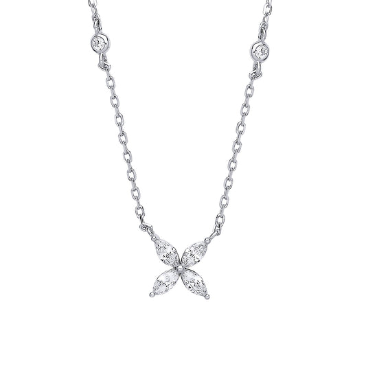 Silver  Flower Butterfly By The Inch Lavalier Necklace - GVK395