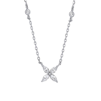 Silver  Marquise CZ Flower Butterfly By The" Lavalier Necklace 18" - GVK395