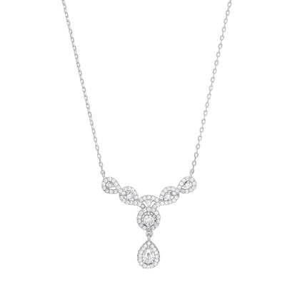Silver  Swirly Knot Halo Cluster Lavalier Necklace - GVK396