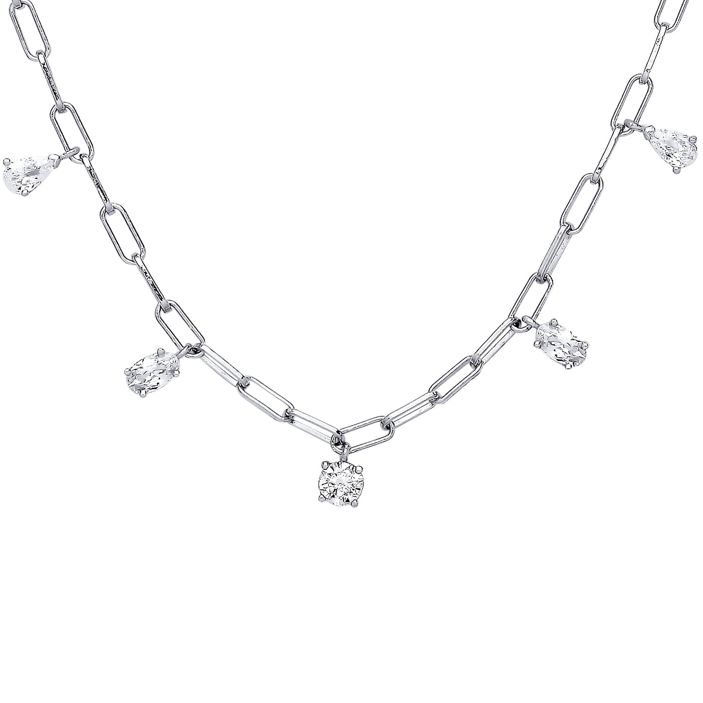 Silver  Floating Stones Paperclip Lavalier Necklace - GVK397