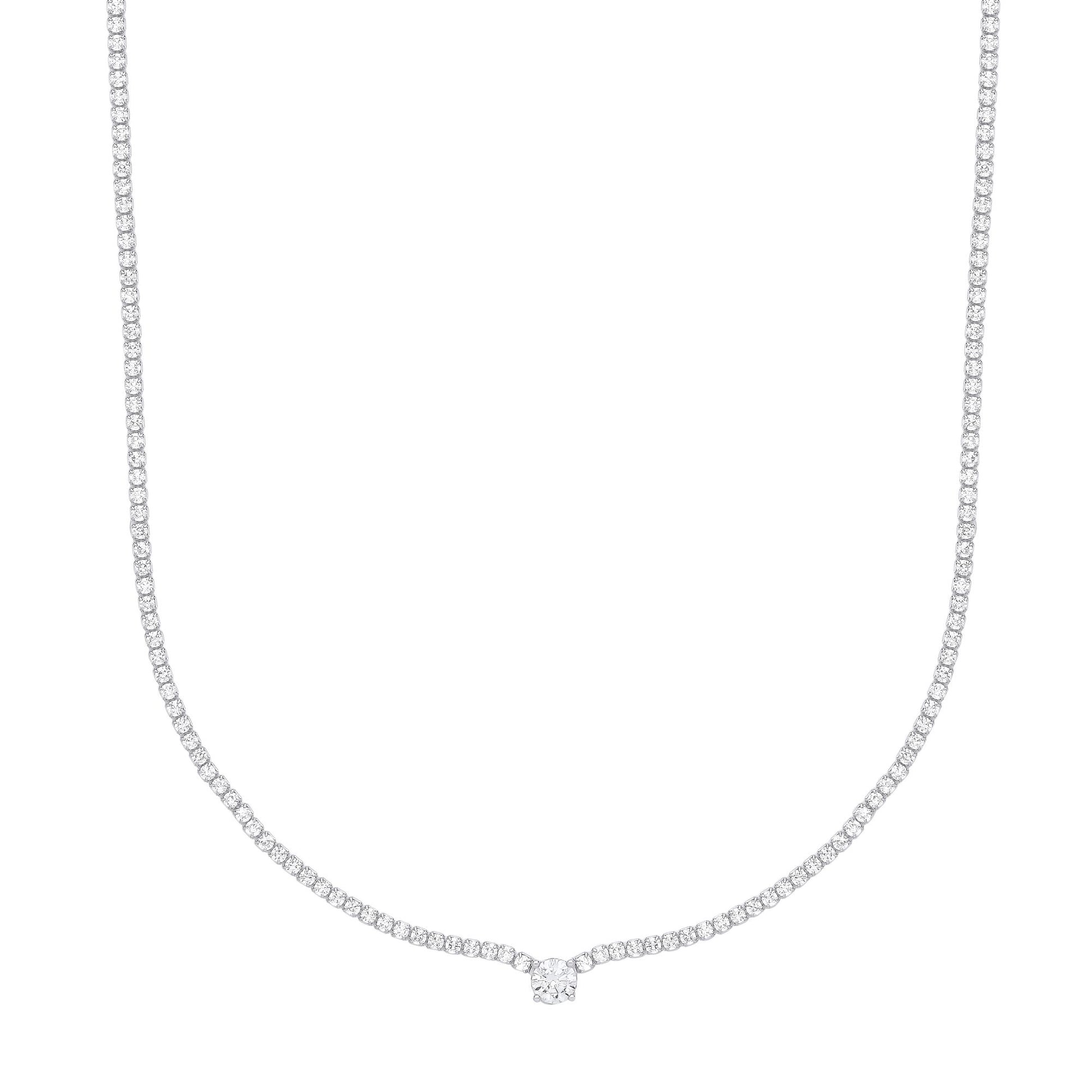 925 Silver  CZ 4 Claw Solitaire Tennis Necklace 2mm 14 + 2 inch - GVK398