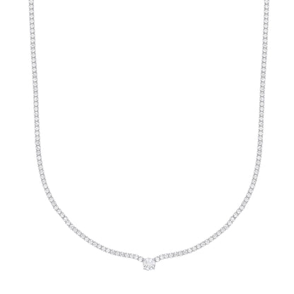 925 Silver  CZ 4 Claw Solitaire Tennis Necklace 2mm 14 + 2 inch - GVK398