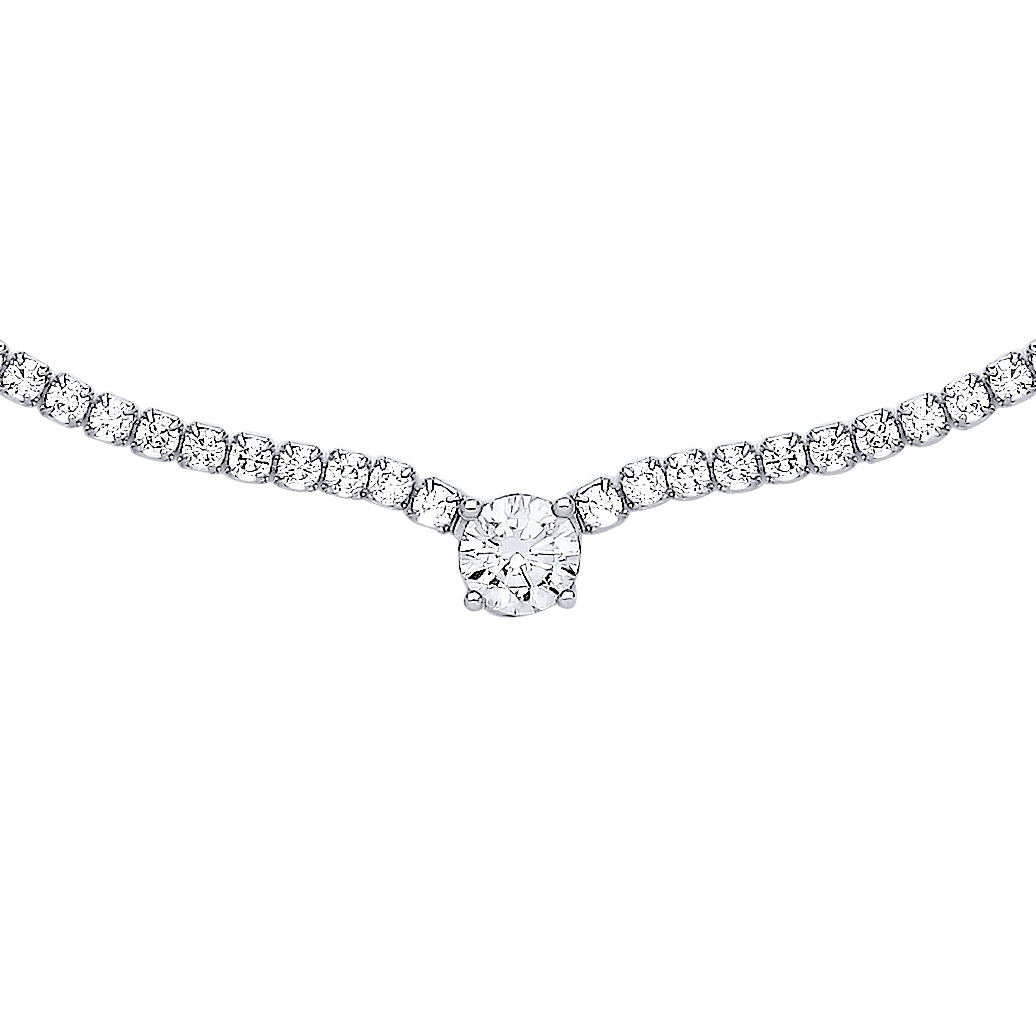 Silver  4 Claw Solitaire Tennis Necklace - GVK398