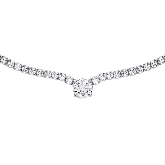 Silver  4 Claw Solitaire Tennis Necklace - GVK398