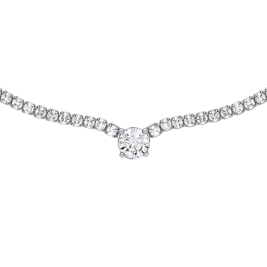 925 Silver  CZ 4 Claw Solitaire Tennis Necklace 2mm 14 + 2 inch - GVK398