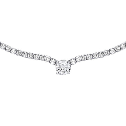 925 Silver  CZ 4 Claw Solitaire Tennis Necklace 2mm 14 + 2 inch - GVK398
